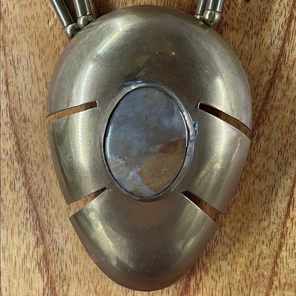 1.13.26-4  Handmade Unique & Rare Indigenous Chalcedony Quartz & Brass Necklace - Picture 5 of 13